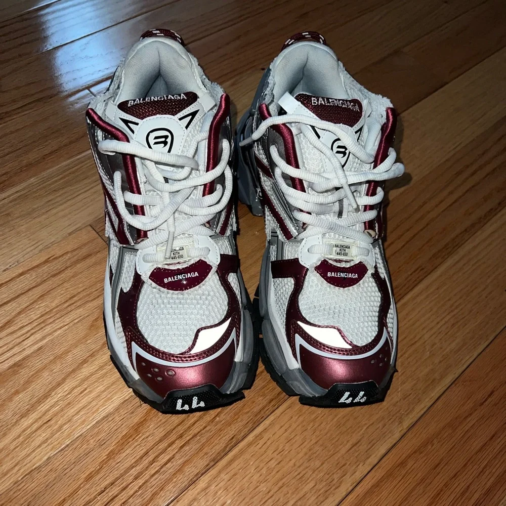 Balenciaga White, Burgundy & Silver Track Sneakers Track trail laces sneaker main image 2